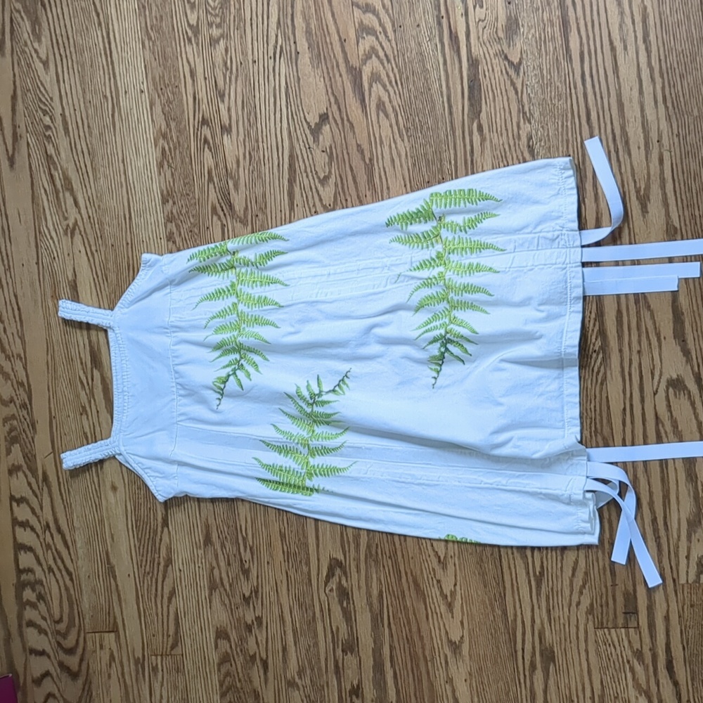 White dress with fern pattern